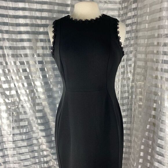 Calvin Klein Black Sleeveless Floral Embroidered Trim Dress - Picture 3 of 8